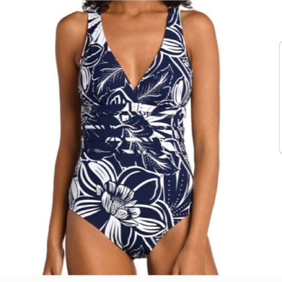 La Blanca blue flower Tummy Control One-Piece Swim, Size 8 NWT Retail $130 - Picture 9 of 14